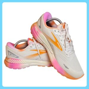Brooks Adrenaline GTS 23 Women 12 Cream Orange Athletic Running Shoes CLEAN AF